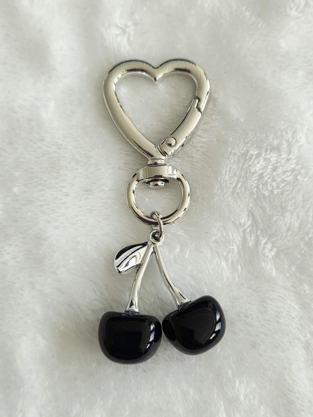 Silver Heart Keychain with Black Cherry Bag Charm